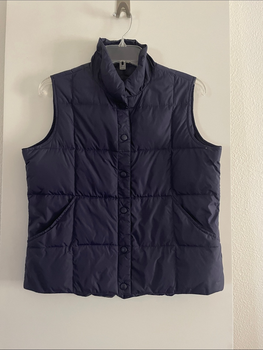 Lands End Down Feather Puffer Vest Navy Blue Quilted